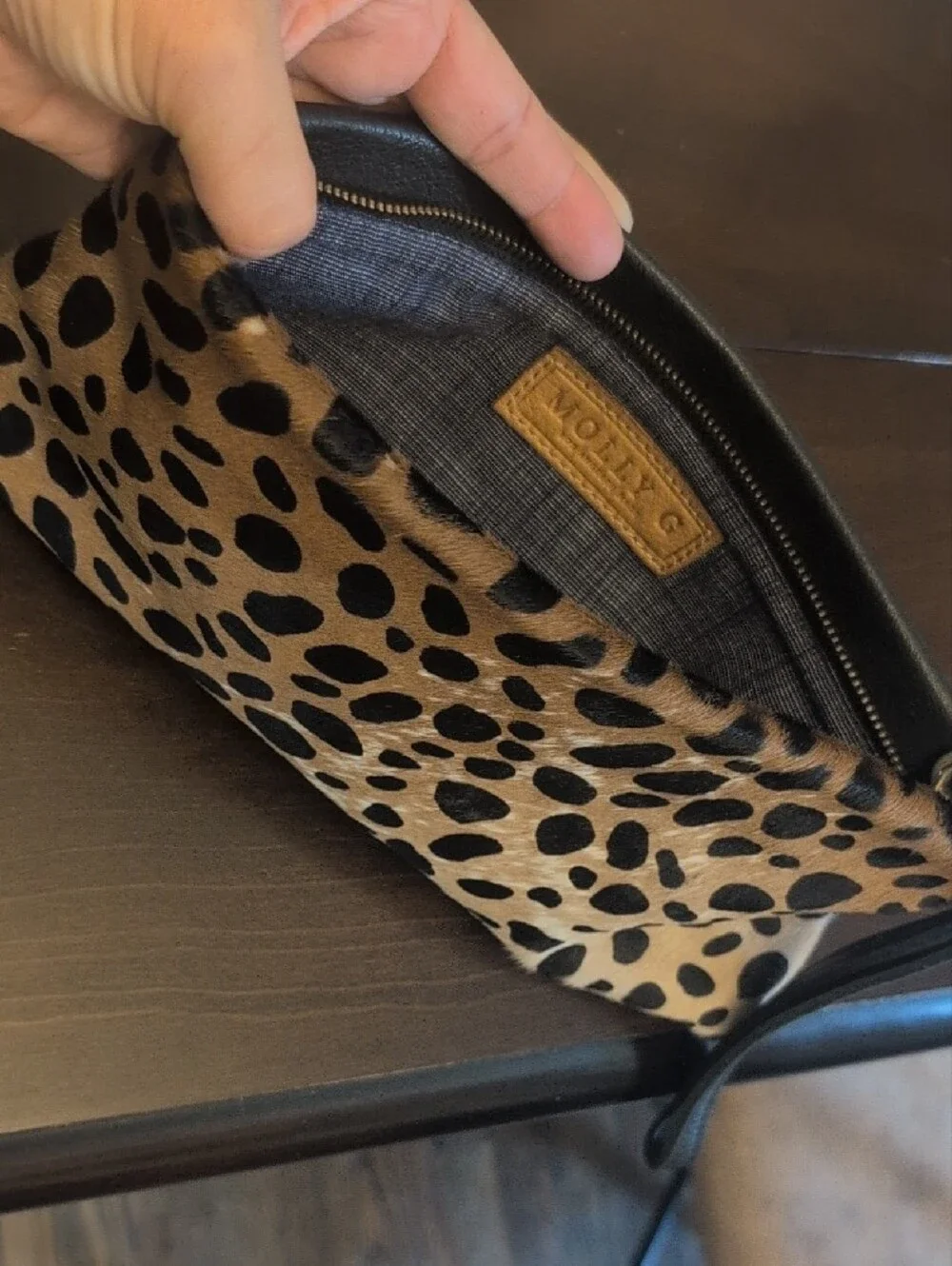 Molly G - Leopard Print Wristlet Clutch - Black and Tan